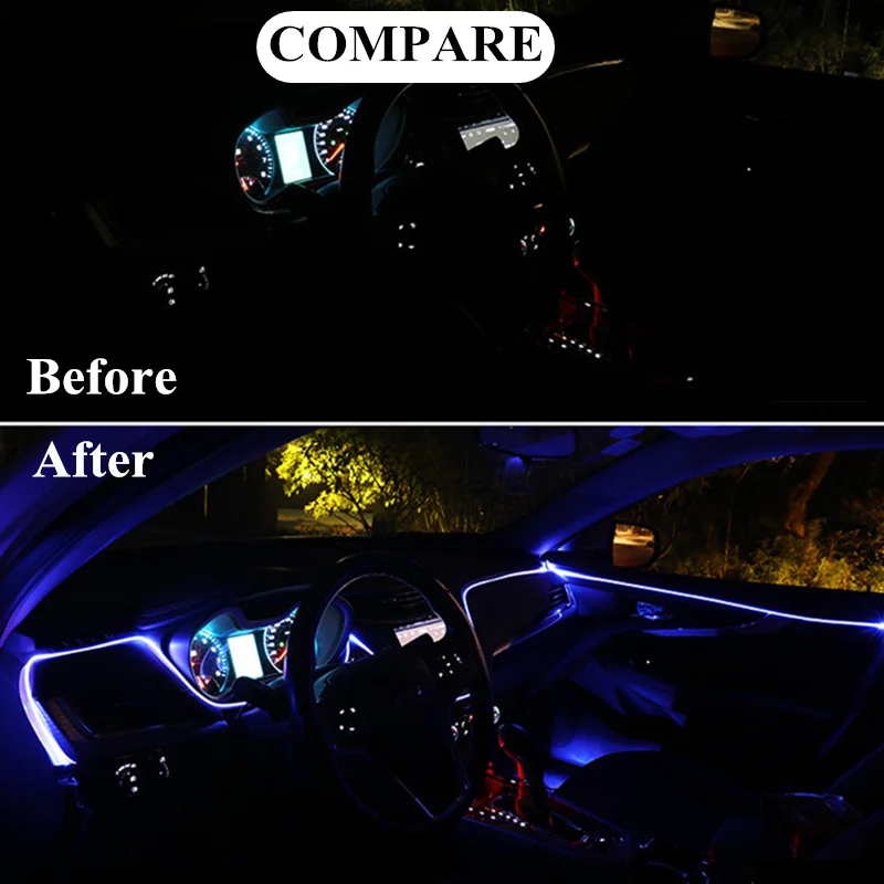 Univerzalni Avto Vzdušje Dekorativni Lahka, Prilagodljiva, Neon, EL Žice, Trakovi App Zvočni Nadzor RGB Multicolor Auto Notranja Luč 12V