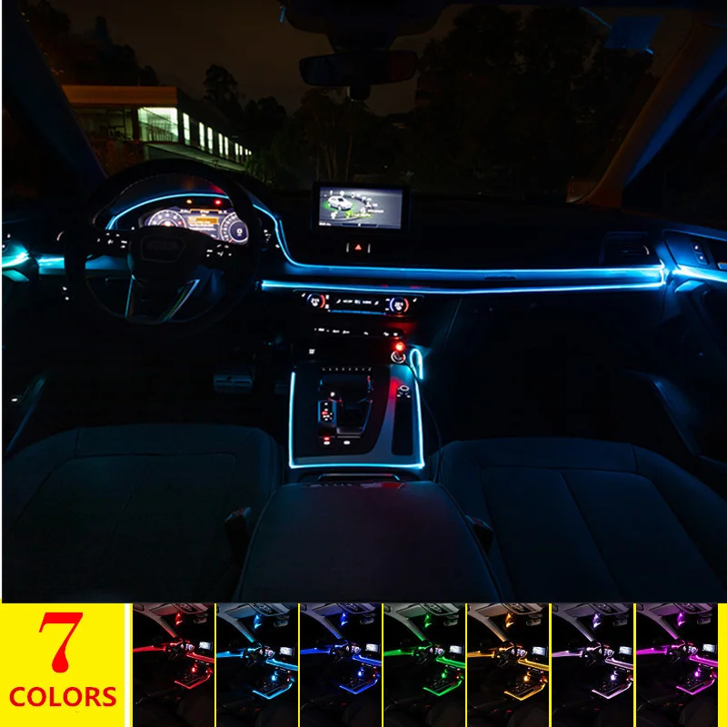 Univerzalni Avto Vzdušje Dekorativni Lahka, Prilagodljiva, Neon, EL Žice, Trakovi App Zvočni Nadzor RGB Multicolor Auto Notranja Luč 12V