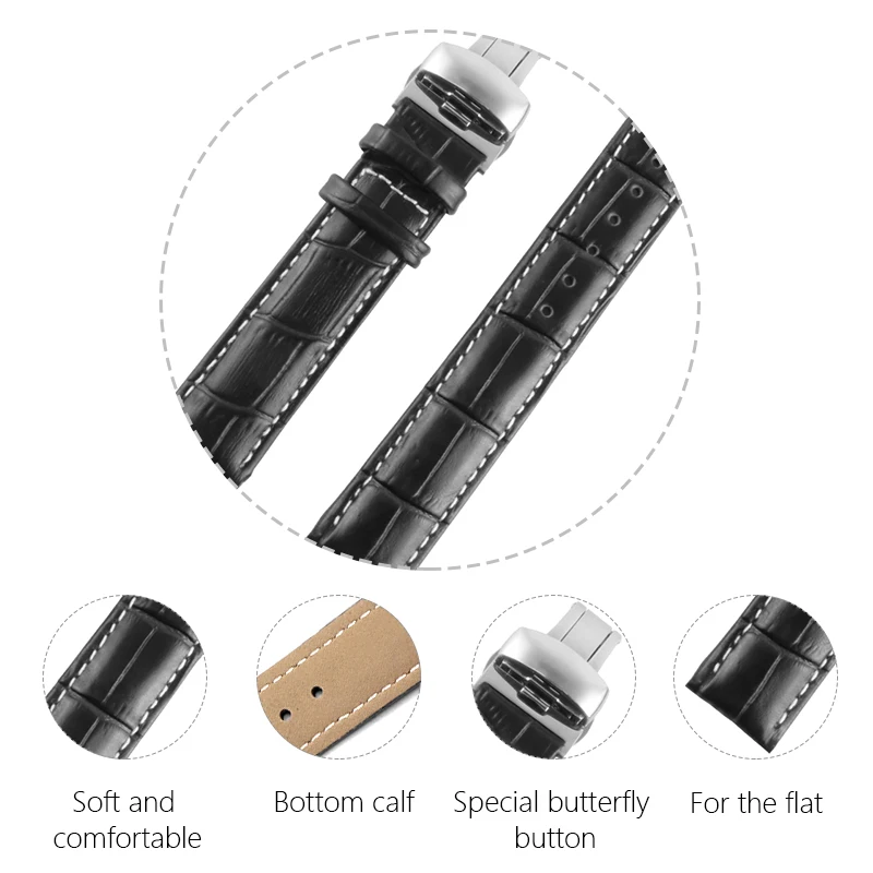 Univerzalni Pravega Usnja WatchBand 18 mm 19 mm, 20 mm, 22 mm 24 mm Jeklene Metulj Sponke Traku za Zapestje Pas, Zapestnica za Tissot Mido