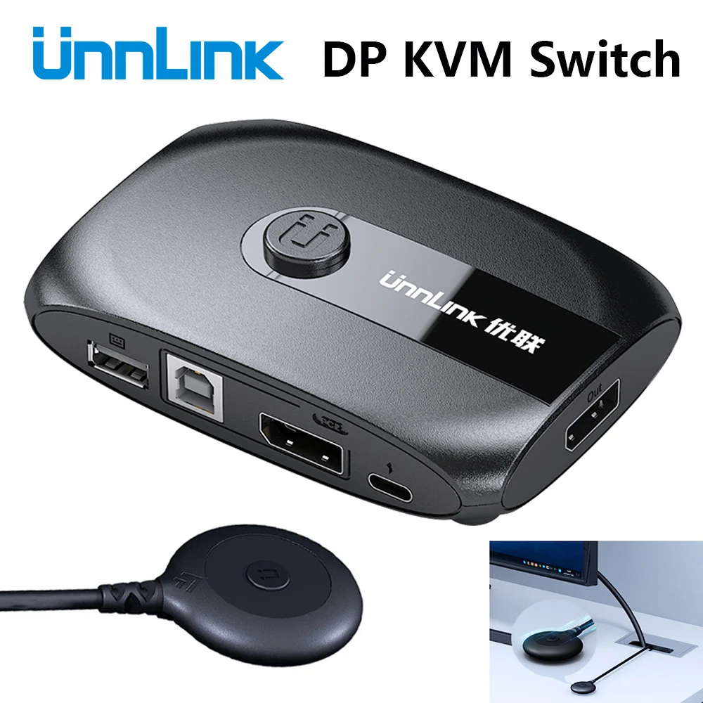 Unnlink 2 Vrata DP KVM Stikalo Displayport z Extender 4K60 USB Delež Monitor, Tiskalnik, Tipkovnico, Miško za 2 pc računalniki, prenosniki