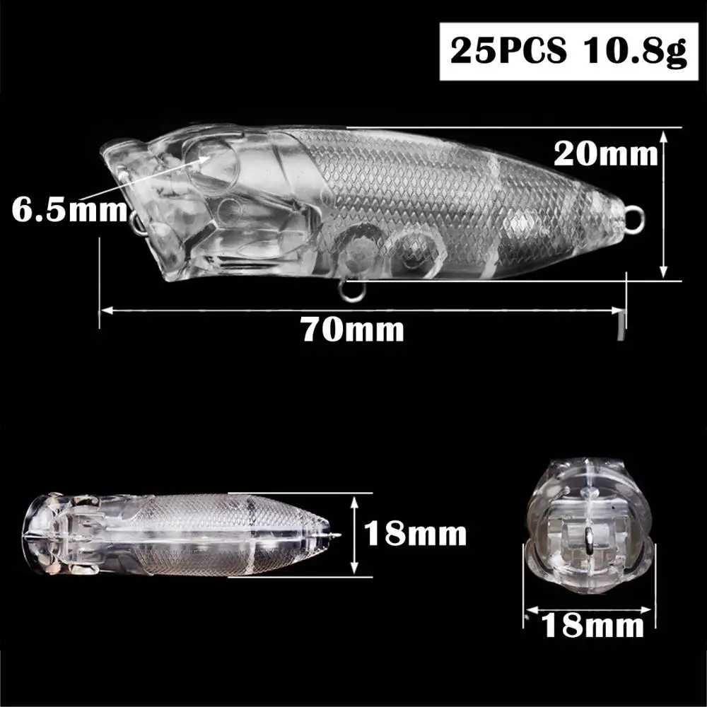 Unpainted Vab 25 Kos Ribolov DIY Prazne Trde Plastike Nosečnice Pregleden Topwater Vabe 7 cm 9 cm s 3D Ribe Oči