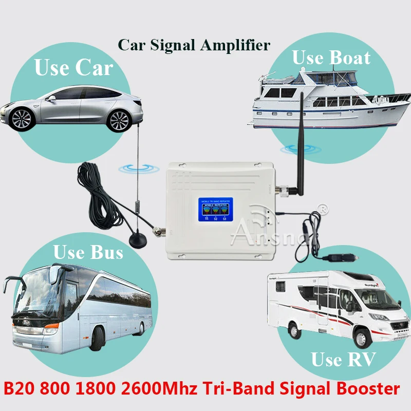 Uporaba Avtomobilov!! B20 800 1800 2600 Mhz Tri-Band mobilni telefon Mobile Booster 4G Signala Ojačevalnika 4G 2G Mobilnega Repetitorja LTE DCS 4G Booster
