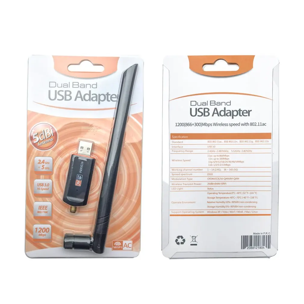 USB 3.0 1200Mbps Wifi Lan Ključ Adapter z Anteno Za Prenosnik 2.4 G 5G band RTL8812BU Wireless-AC Wlan Dual Band 802.11 ac