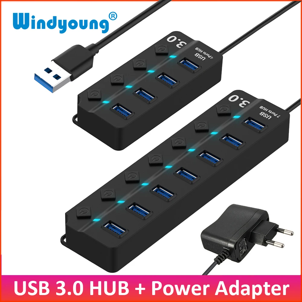 USB 3.0 Hub 4 / 7 Vrata Super Speed USB 3 Vozlišča za Podatke s Posameznimi Stikala za Vklop & EU/ZDA/VB Napajalni Adapter za Prenosnik MacBook RAČUNALNIK