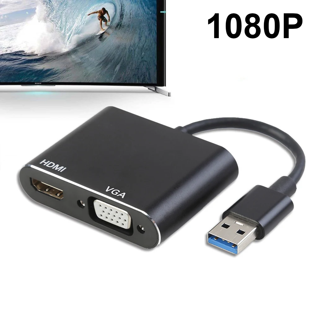 USB 3.0 na VGA Adapter za Prenosni 1080P Video Adapter Multi-Display 2v1 USB za HDMI je združljiv Pretvornik Avdio Kabel za Windows