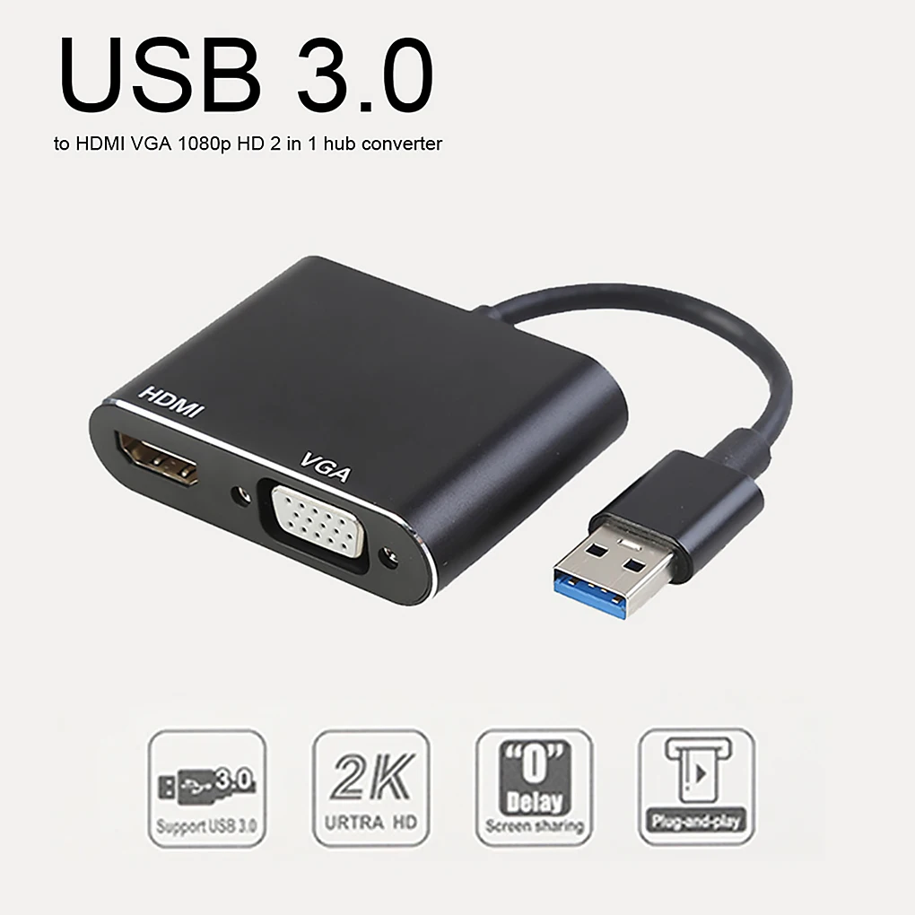USB 3.0 na VGA Adapter za Prenosni 1080P Video Adapter Multi-Display 2v1 USB za HDMI je združljiv Pretvornik Avdio Kabel za Windows