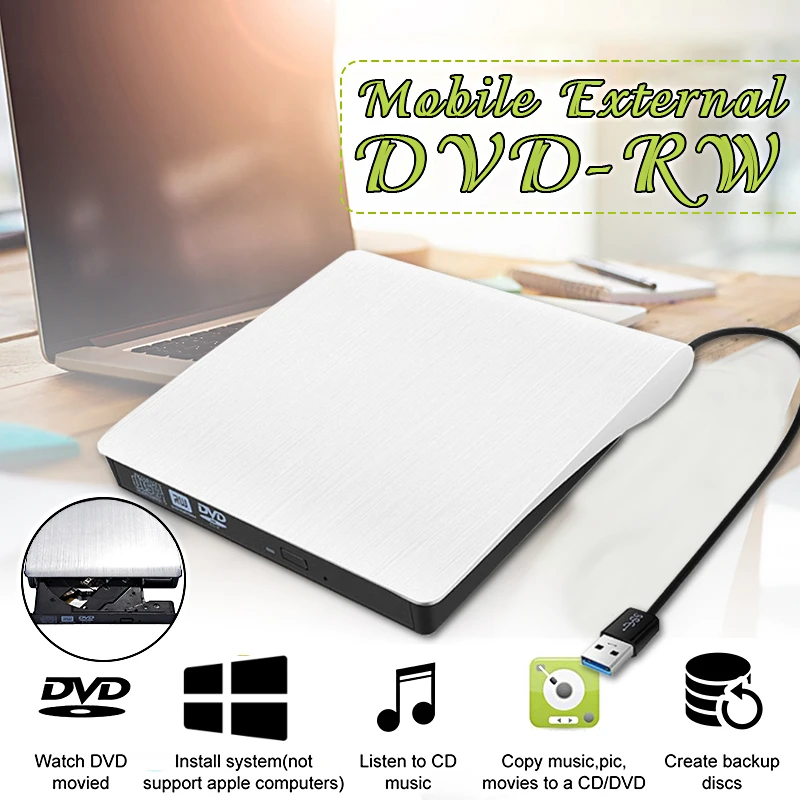 USB 3.0 Slim Zunanji DVD-RW CD Pisatelj Pogon Gorilnika Bralec Predvajalnik Optičnih Pogonov Za Prenosni RAČUNALNIK