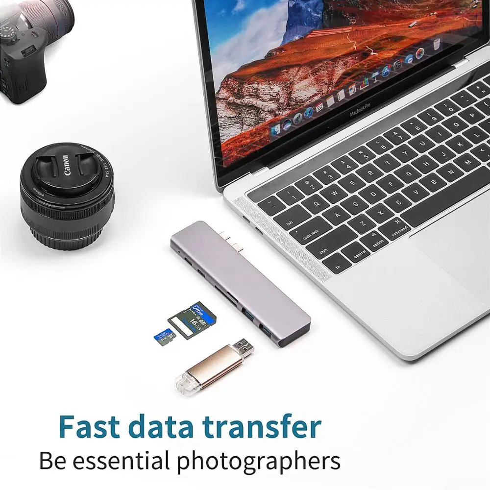 USB 3.0 Tip-C Hub Adapter 4K Strele 3 USB C Hub 7-v-1 S Pestom 3.0 TF SD Režo za Bralnik medijskih kartic PD za MacBook Air 2018