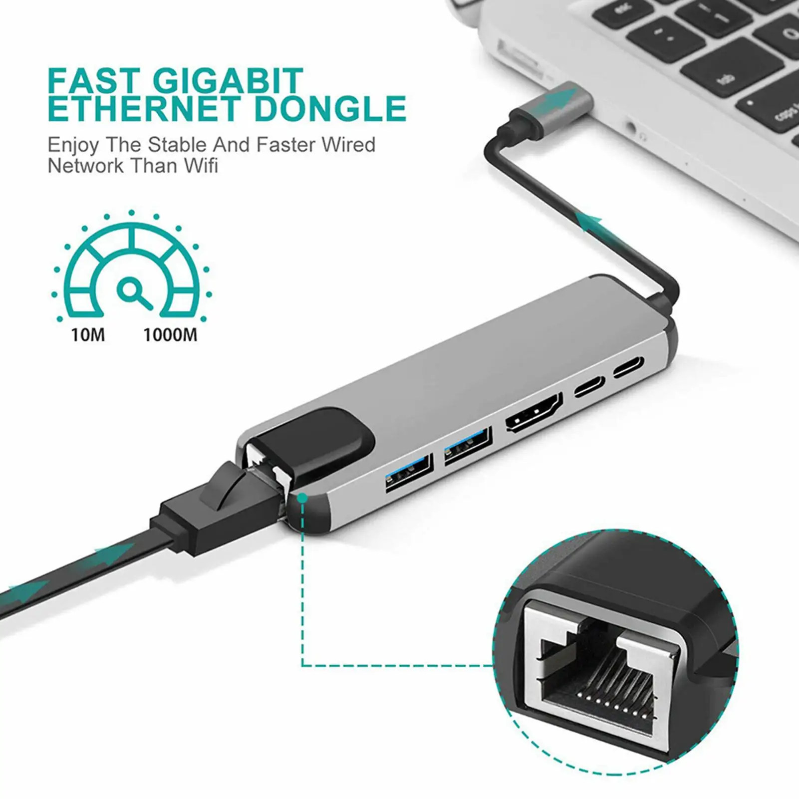 USB-C Hub Prenosni Multi-port 6-v-1 Tip-C kartico s 4K HDMI priključek RJ45 Ethernet Lan za Nintendo Stikalo Tip-C Hub Adapter