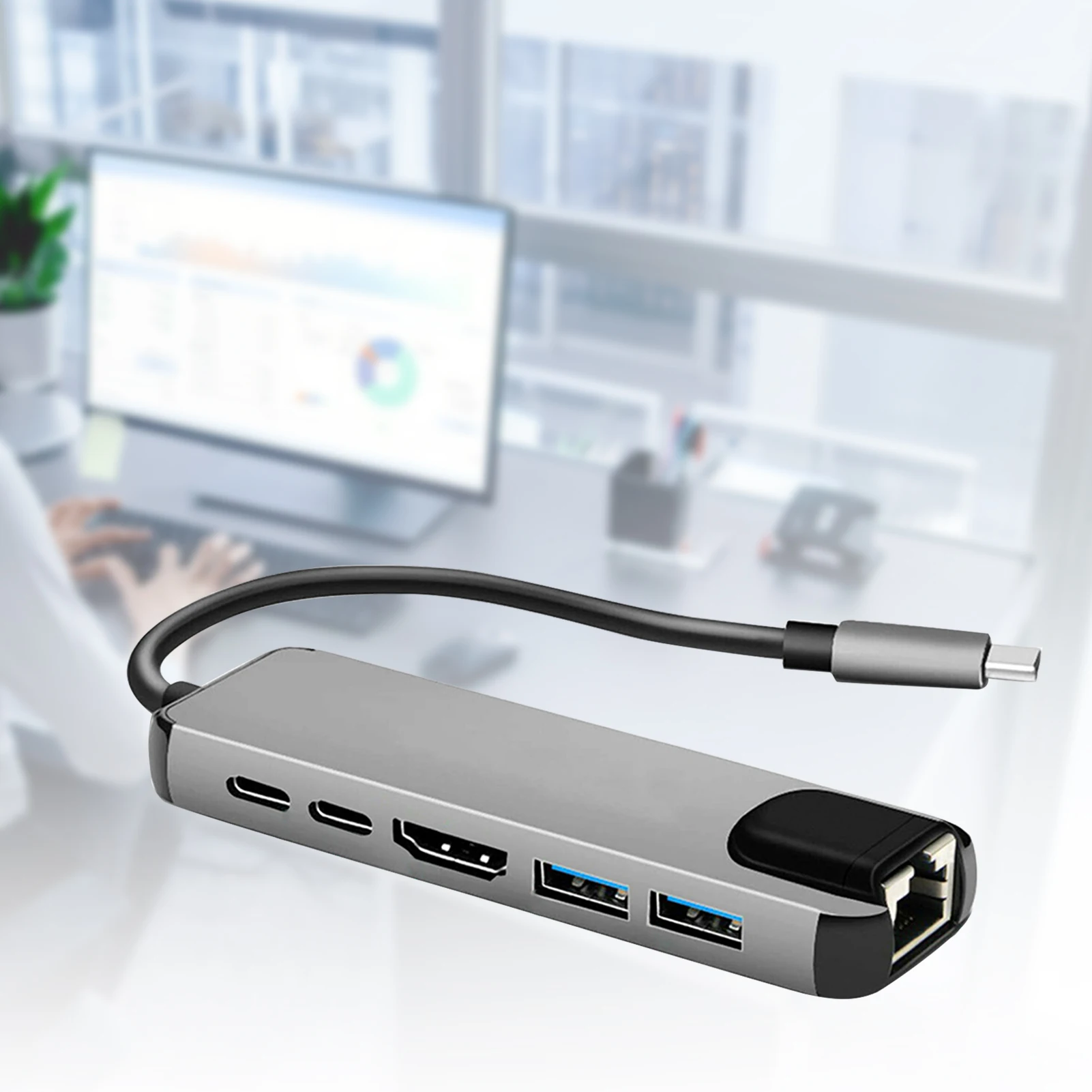 USB-C Hub Prenosni Multi-port 6-v-1 Tip-C kartico s 4K HDMI priključek RJ45 Ethernet Lan za Nintendo Stikalo Tip-C Hub Adapter