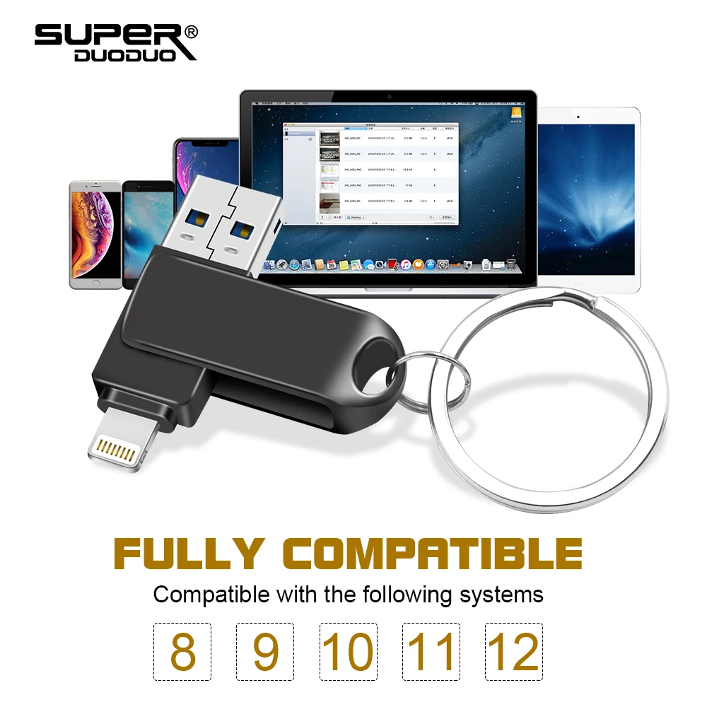USB Flash Disk 128GB Pen Drive za iPhone X/XR/XS/ 8/7/6/iPad 32GB 64GB 256GB OTG Pendrive USB 3.0 Pomnilniški ključ za ios
