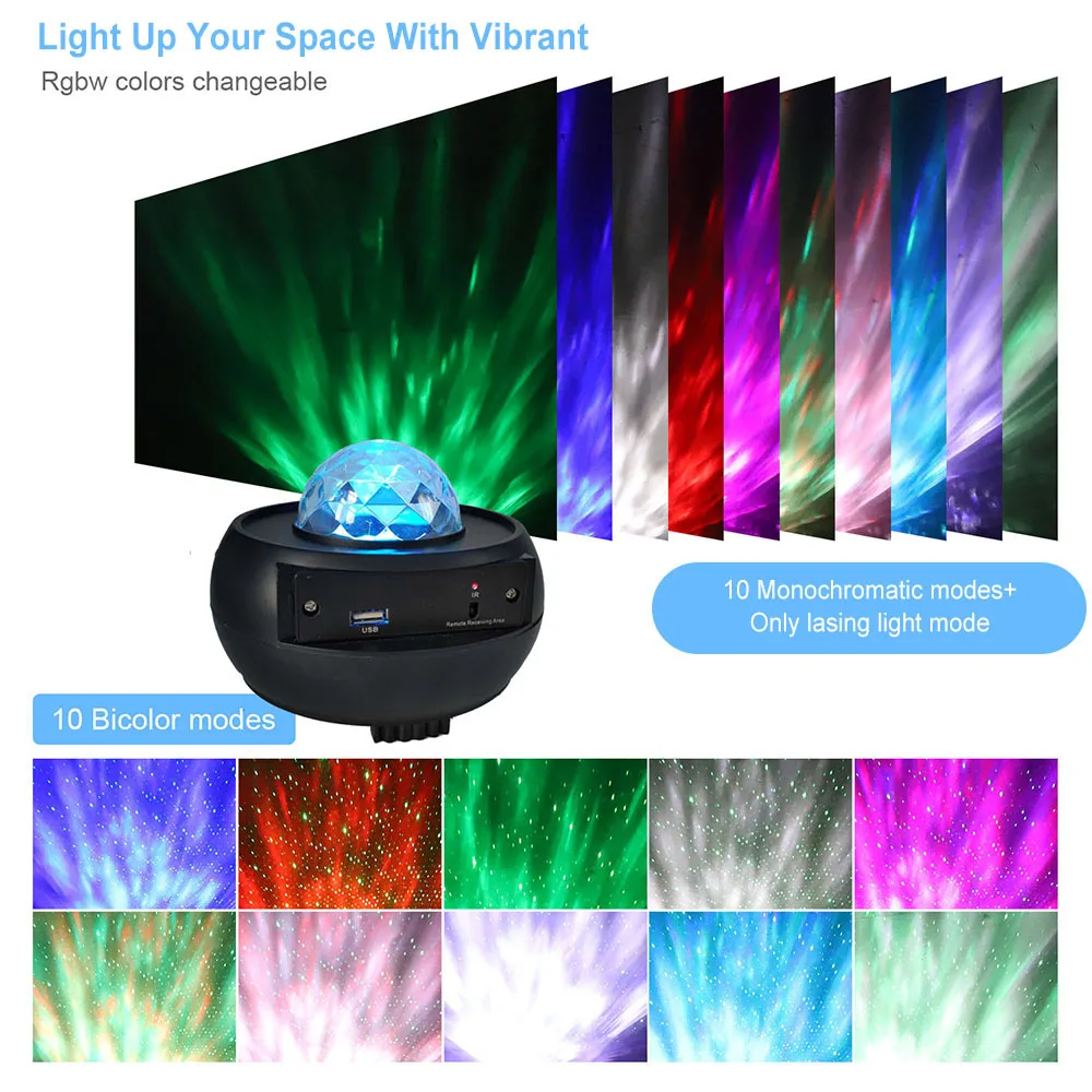 USB LED Star Noč Lahka Glasba Zvezdnato Vodni Val LED Projektor Svetlobe BT Projektor Zvok-Vključi Projektor Svetlobe Dekor