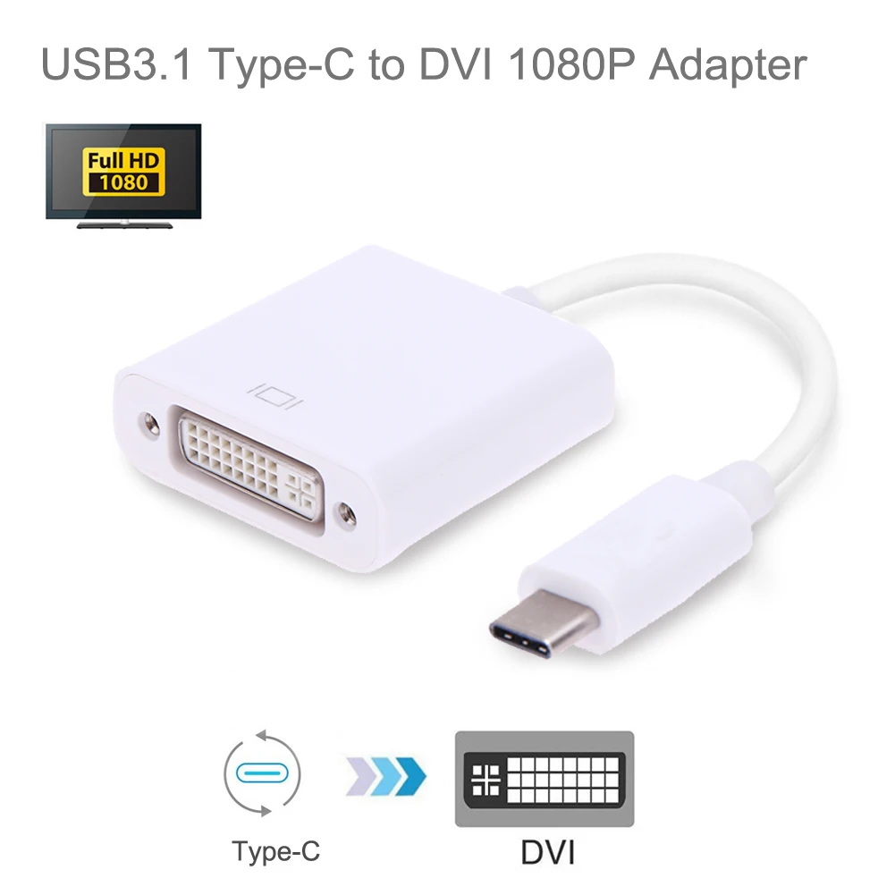 USB-Tip C C USB 3.1 Moški DVI 1080P Prenosni Podaljša Napajalnik Priključek za Kabel Pretvornik za Laptop Mobilni Telefon