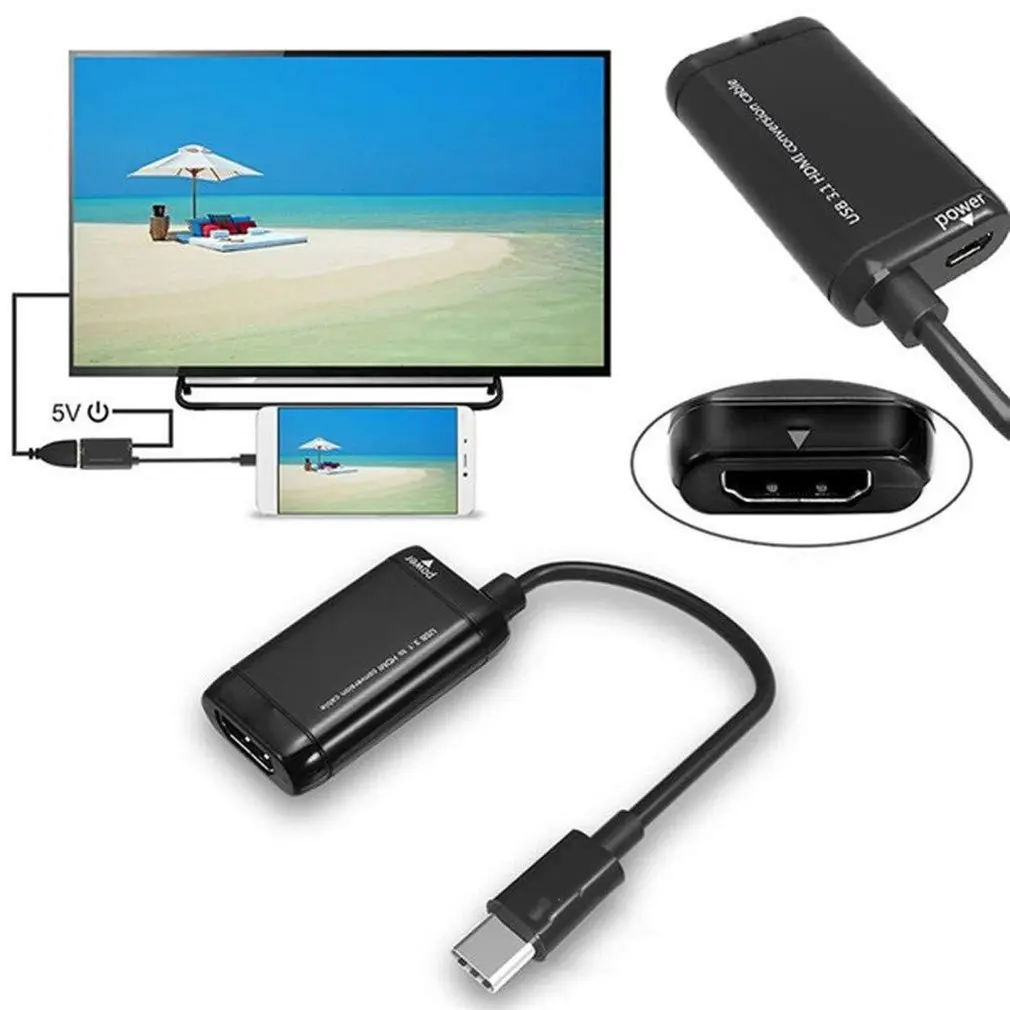 USB-Tip C C Za HDMI je združljiv vmesnik USB 3.1 Kabel MHL Telefon Android Tablični Črna Video Kabel Podaljšek
