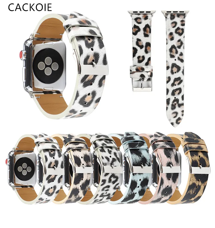 Usnje pasu Za Apple ura 3 band 38 mm 42mm leopard tiskanja Zapestnica Za iwatch serije 6 5 4 3 2 1 42mm 44 watch trak