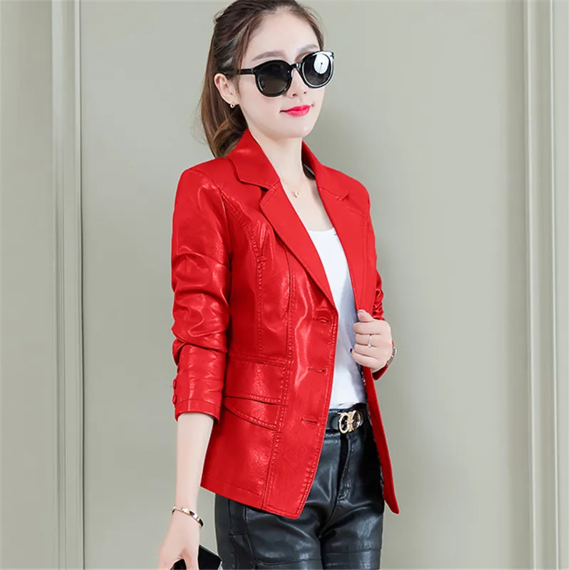 Usnjena Jakna Ženske Velika Rdeča XL 4XL Plus Velikost Kratek Slim Moto Usnjeni Plašč 2019 Nove Jesensko Zimske korejski Moda Vrhnja oblačila LD705