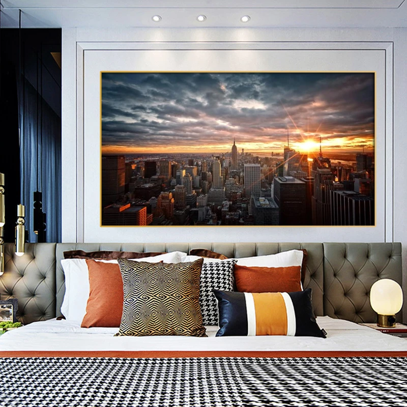 Uspešno New York sunset prikaži sliko steno umetnosti plakatov in fotografij na platno Manhattan črn in bel slikarstvo doma dekoracijo