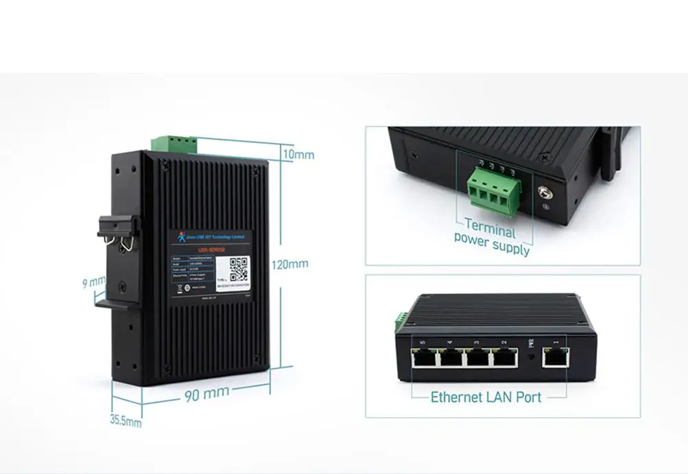 USR-SDR050-L 10/100M 5 LAN Vrata Industrijski Ethernet Stikalo Široko Napetost Naravno Odvajanje Toplote IP40 Lupini za Varstvo