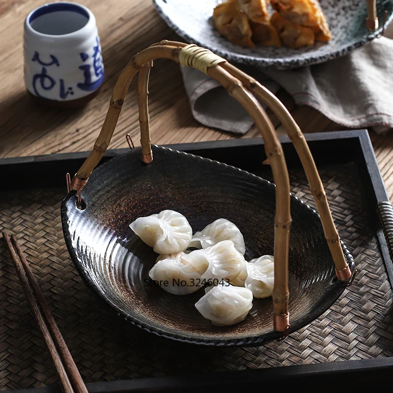 Ustvarjalne Japonska keramična ploščica suši trgovina hotel namizni pribor set plošče prenosni bambusa visi ploščo sadje košarice večerja plošče