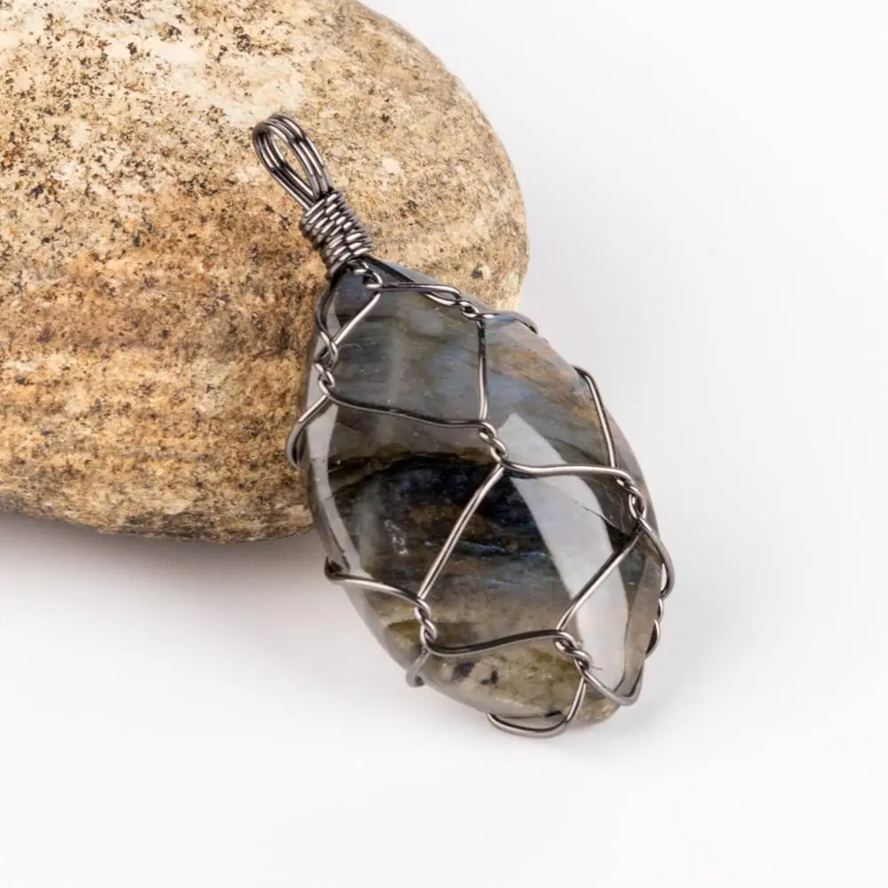 Ustvarjalne Navijanje Naravnega kamna Nepravilnih Zaviti strani-rane ravno obesek nakit, izdelava DIY ogrlica Labradorite dodatki