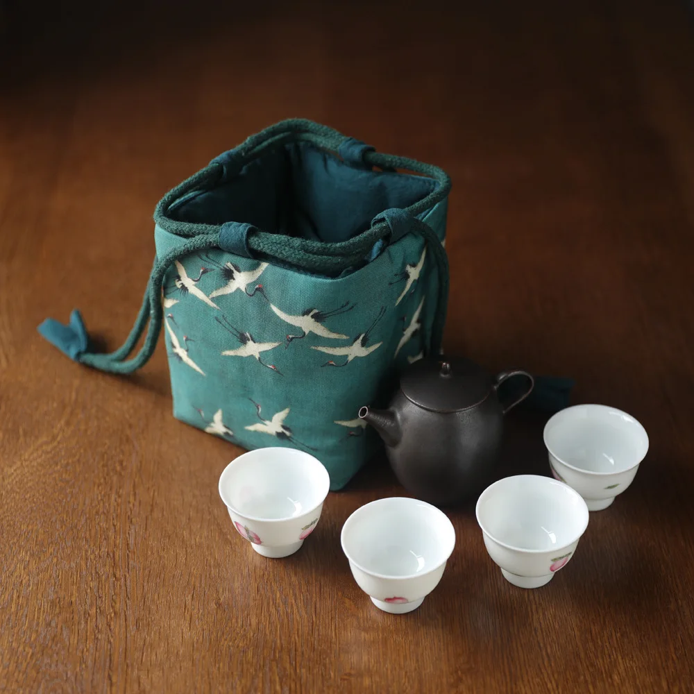 Ustvarjalne Starih slikah Teaware Skladiščenje Vrečka na Prostem, Potovanja Čaj, Set Čaj Cozies Svile Čajnik Teacup Krpo Vrečko Matice Paket LA450
