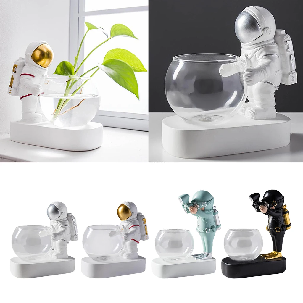 Ustvarjalne Steklena Vaza Smolo Astronavt Potapljač Okraski Vaze Hydroponics Namizni Dekor LED Luči