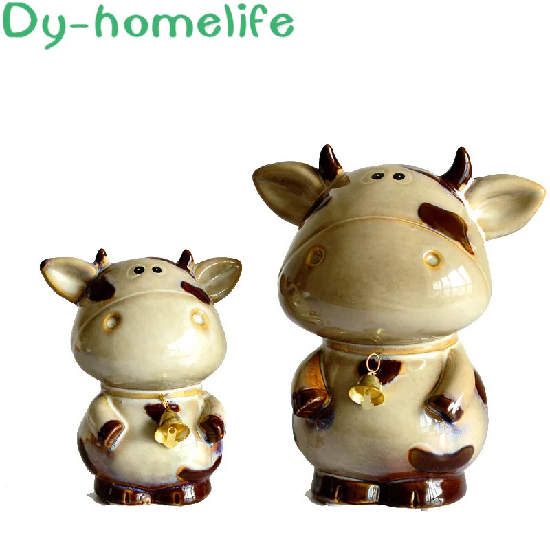 V korejskem slogu, Ročno poslikanih Keramičnih Friesian Krava Piggy Bank Doma Dnevna Soba Dekoracijo Ornament Bell Krava Keramične Obrti