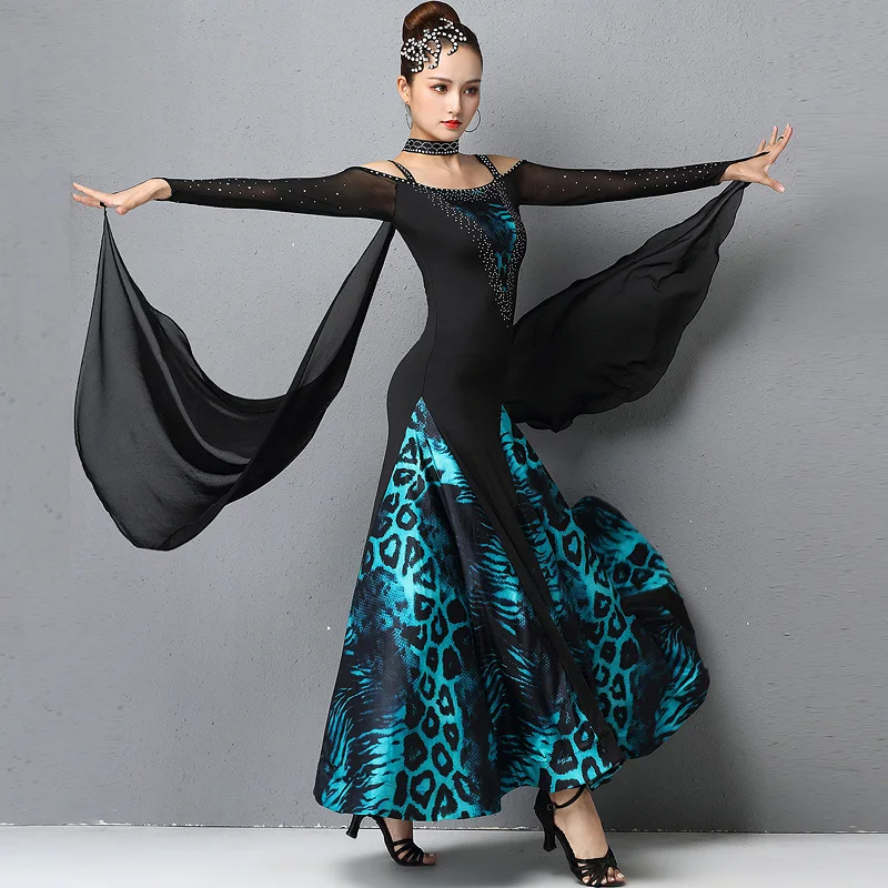 V novi, Moderni Ples Konkurence Obleko Za Ženske Odraslih Elegantno Očesa Nosorogovo Dolg Rokav Obleke Valček Plesne Kostume DQL4572