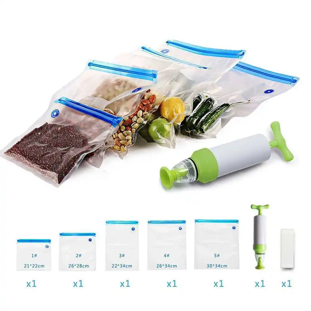 Vakuumska Hrane Vrečko Fotke hrane, skladiščenje vrečka črpalka Zrak, Primeren za hladilnik plastičnih ziplock pečat vrečko za večkratno uporabo ohranjanje