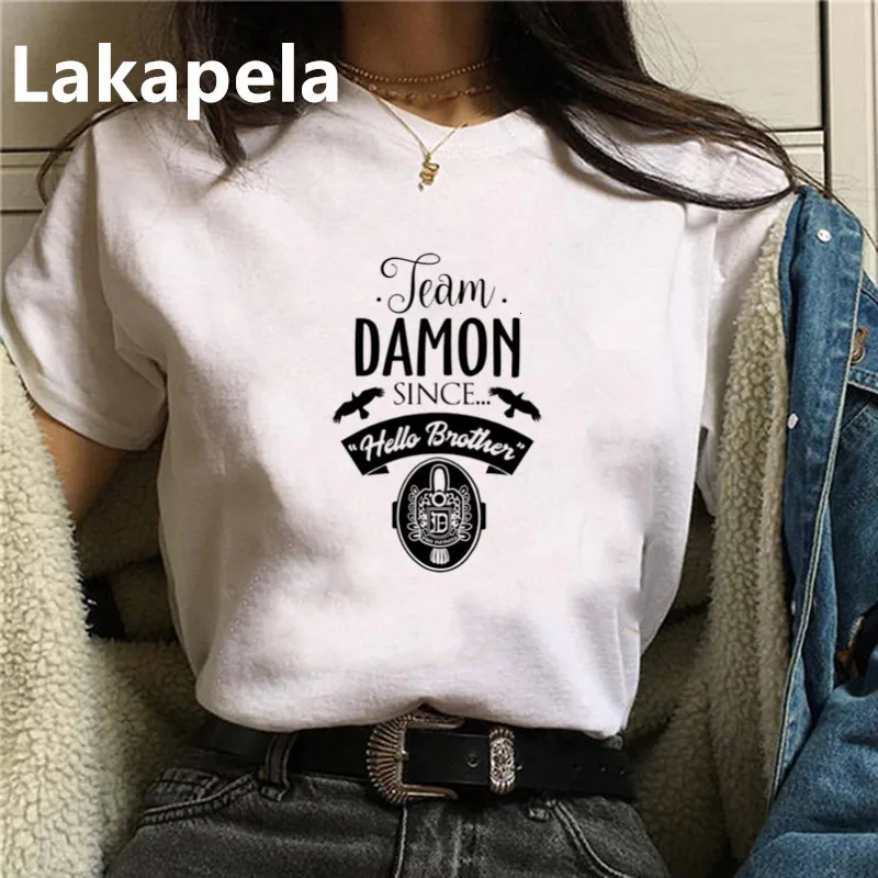 Vampir Dnevniki Harajuku Kpop Priložnostne Kratek Sleeve Majica s kratkimi rokavi Ženske Modni Ullzang T-shirt DAMON Tshirt 90. letih korejski zgornji deli oblacil Ženske
