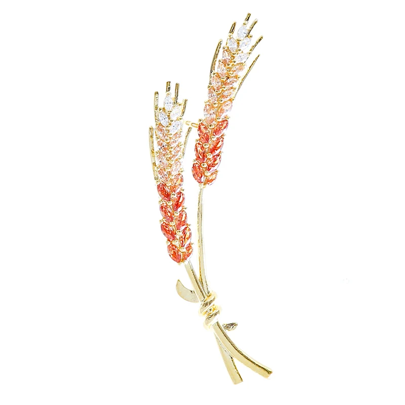Vanssey Vintage Moda Nakit Rastlin Cvet Uho Pšenice Oranžna Kubičnih Cirkonij Broška kodo Pin za svate, Dodatkov za Ženske