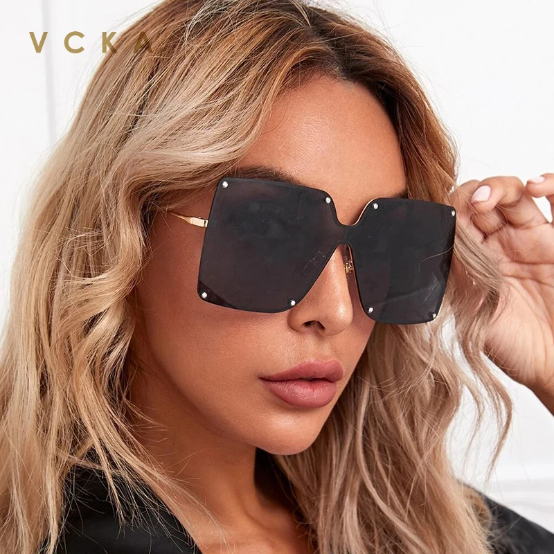 VCKA Crossocheilus Kvadratnih Prevelik sončna Očala Ženske 2020 Luksuzne blagovne Znamke UV400 Visoko Kakovostne kovine Rimless sončna Očala Zonnebril Dames