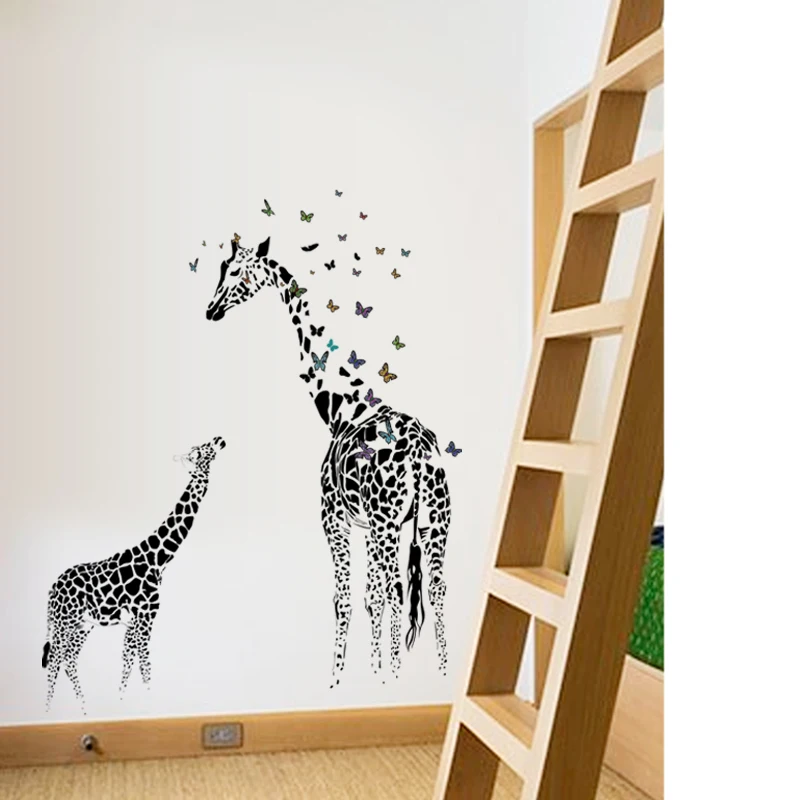 Velika Povzetek Metulj Žirafa Družino Stenske Nalepke Odstranljive Nalepke Vinyl Divje Živali Doma Dekor Dnevna Soba Dekoracijo