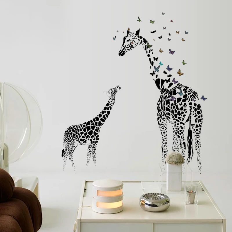 Velika Povzetek Metulj Žirafa Družino Stenske Nalepke Odstranljive Nalepke Vinyl Divje Živali Doma Dekor Dnevna Soba Dekoracijo