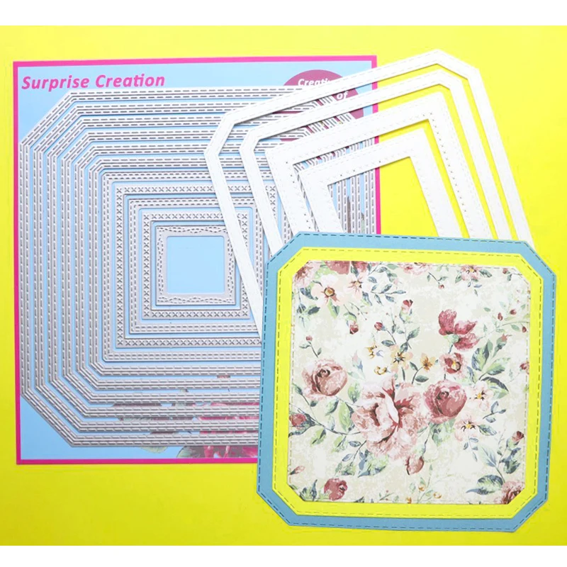 Velika Rezanje umre Stitched Octagon Kvadratnih Album Cardmaking DIY Papir Obrtno Kovinsko Šablono Presenečenje Oblikovanje umre