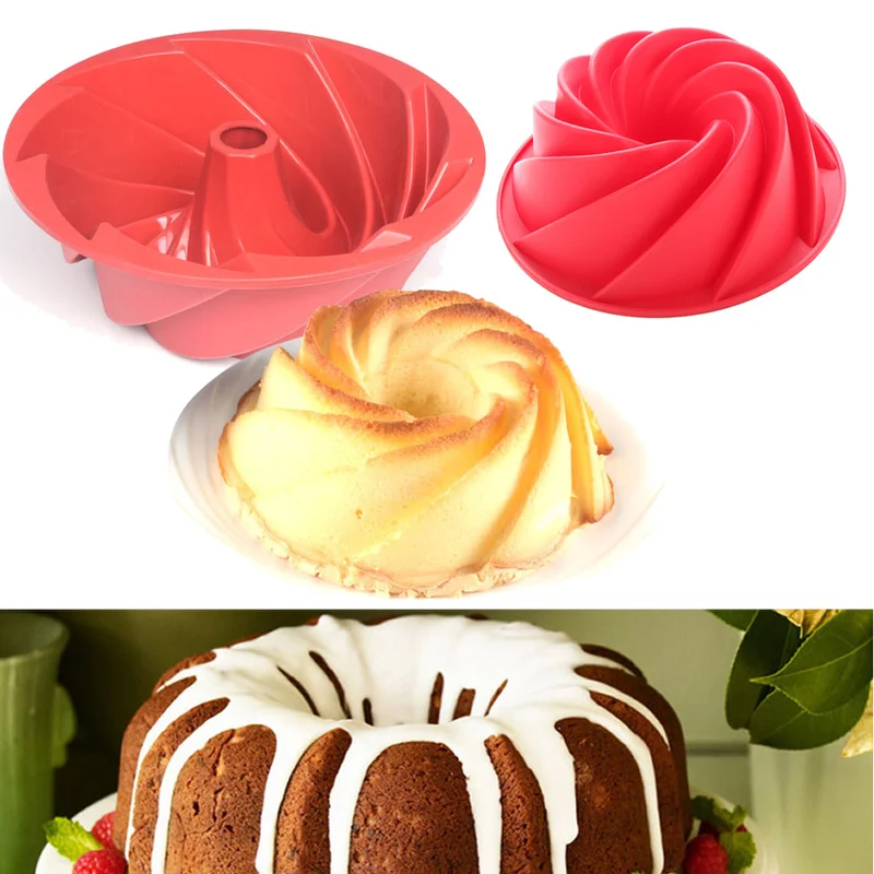 Velika Spiralno Obliko Hrane Silikona Bundt Torto Plesni Pan 3d Nagubani Torto Plesni Obliki Kruh Pekarne Peko Orodja Bakeware