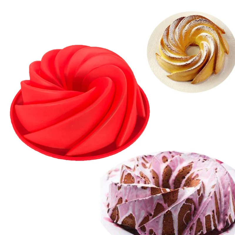 Velika Spiralno Obliko Hrane Silikona Bundt Torto Plesni Pan 3d Nagubani Torto Plesni Obliki Kruh Pekarne Peko Orodja Bakeware