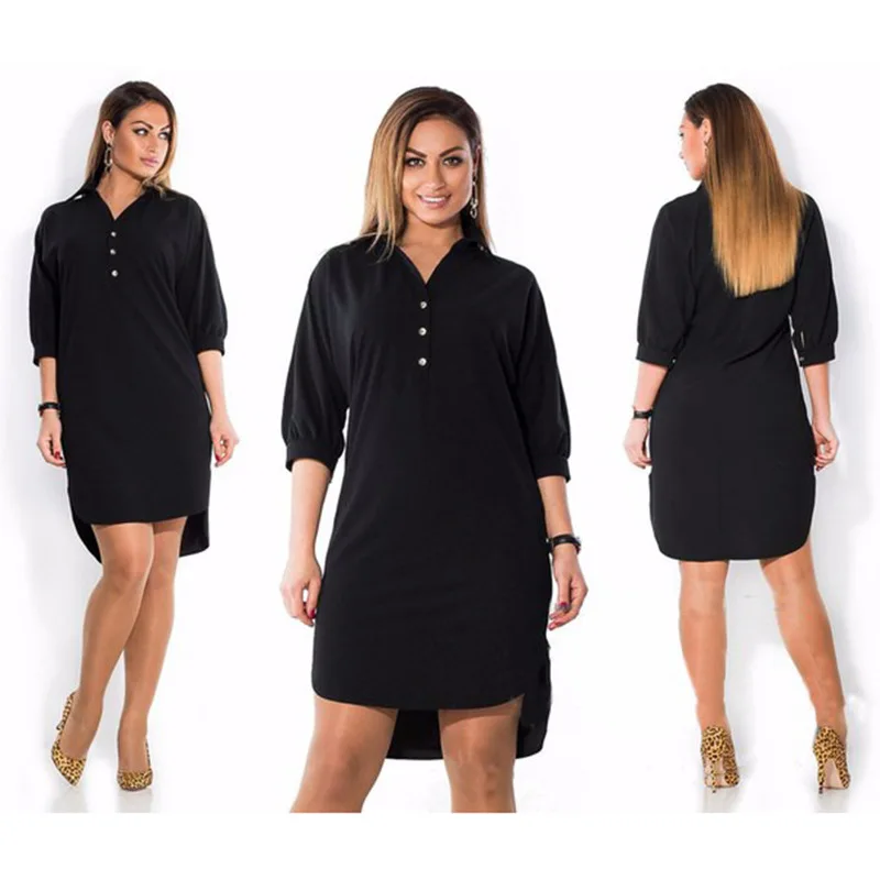Velika Velikost 2019 Nove Poletne Obleke, Modne Ženske Nezakonitih Priložnostne Črna Mini Shirt Obleko Plus Velikost Ženske Oblačila Vestidos 5XL 6XL