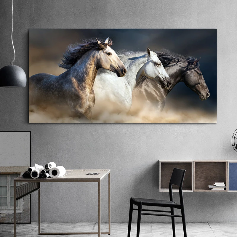 Velika Velikost Platno Živali Slikarstvo Moderna Dnevna Soba Dekoracijo Wall Art Konj Platno Natisne Cuadros Plakati in Tiskanje brez okvirja