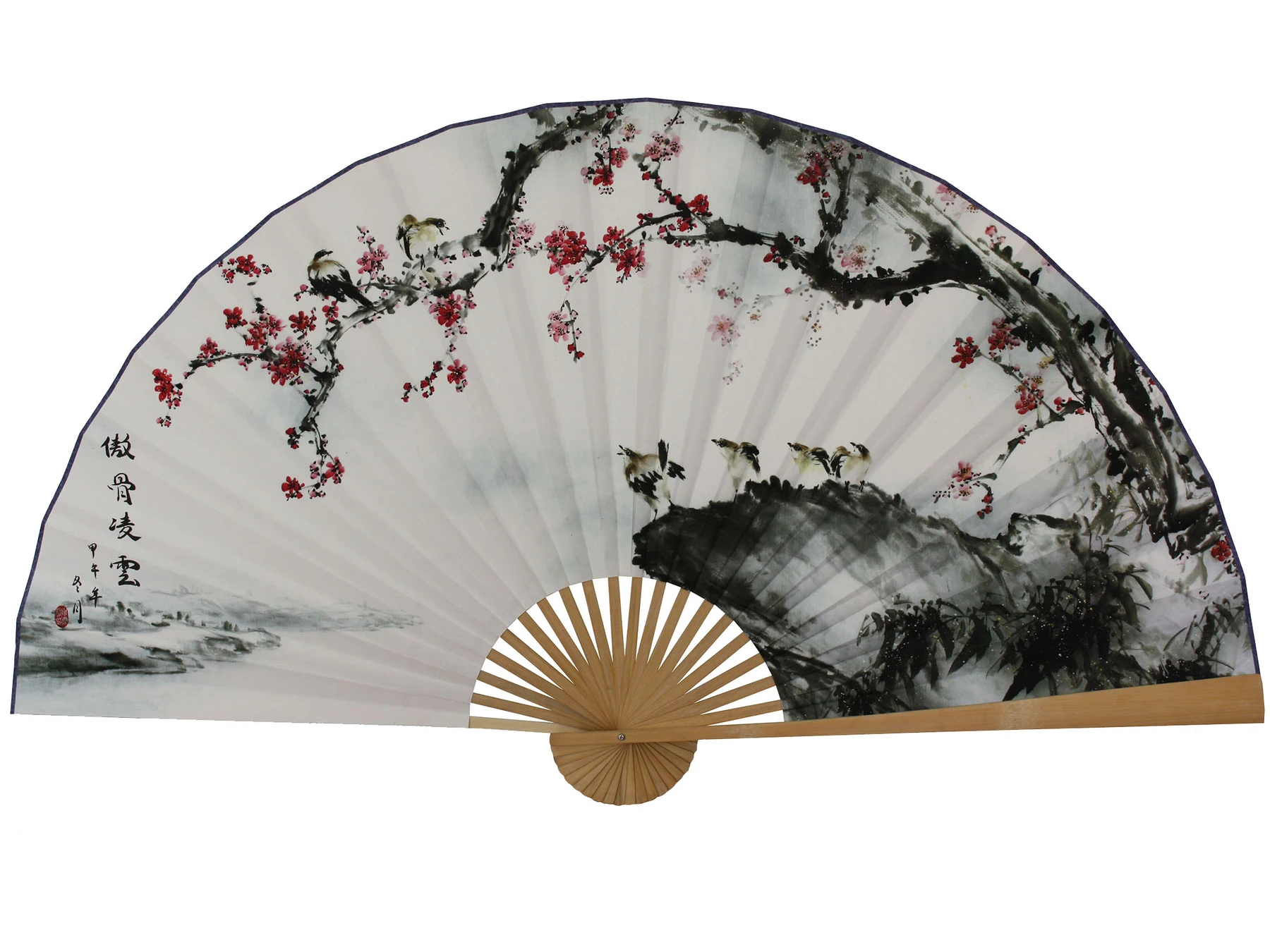 Velika Zgibanje Papirja Fan Kitajski Slog Obrti Banboo Okvir Ozadju Dekorativni Fan Visi Plum Blossom