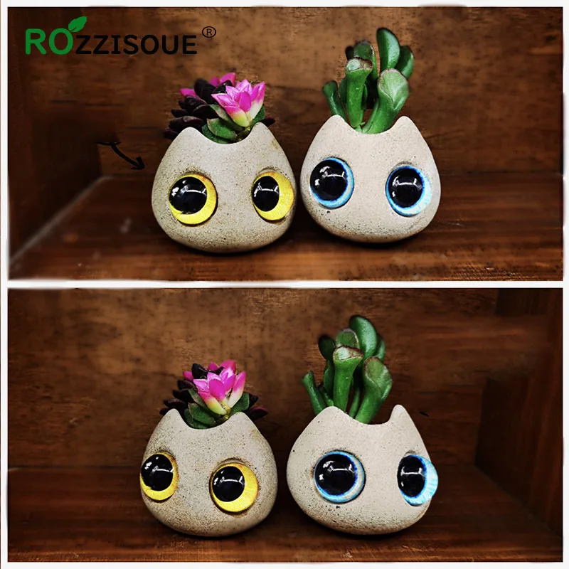 Velike Oči Mačka Mini Sočna Rastlin Pot Plante Baby Vaza Maceta Ceramica Majhne Bonsaj Lonci za Rože Sajenje za Succulents