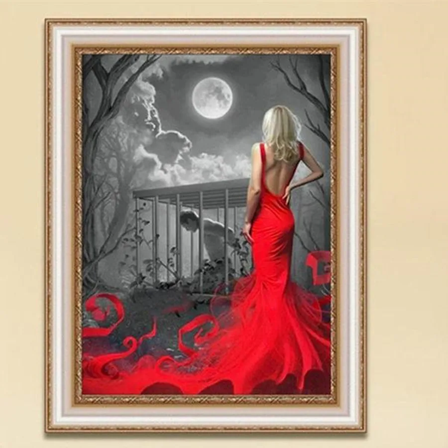 Veliki popusti slika Ženska V Rdeči Obleki - 5D Diamond Vezenje / Diamond Slikarstvo Kit