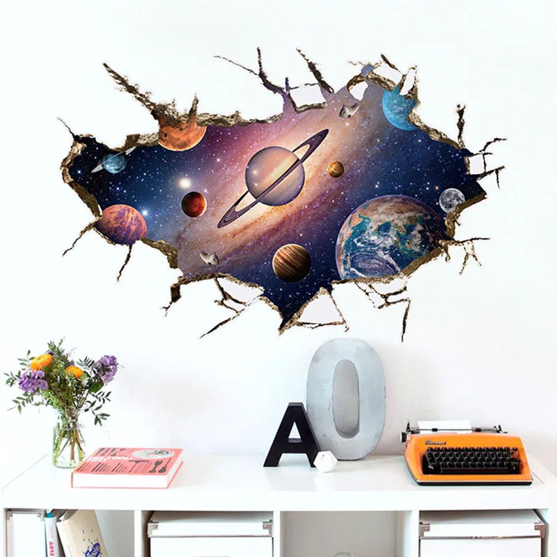 Veliko 3D Kozmični Prostor Stenske Nalepke Galaxy Luna Hiša Dekoracijo za Otroke, Soba, v Nadstropju Dnevna Soba Astronavt Stene Decals je Doma Dekor