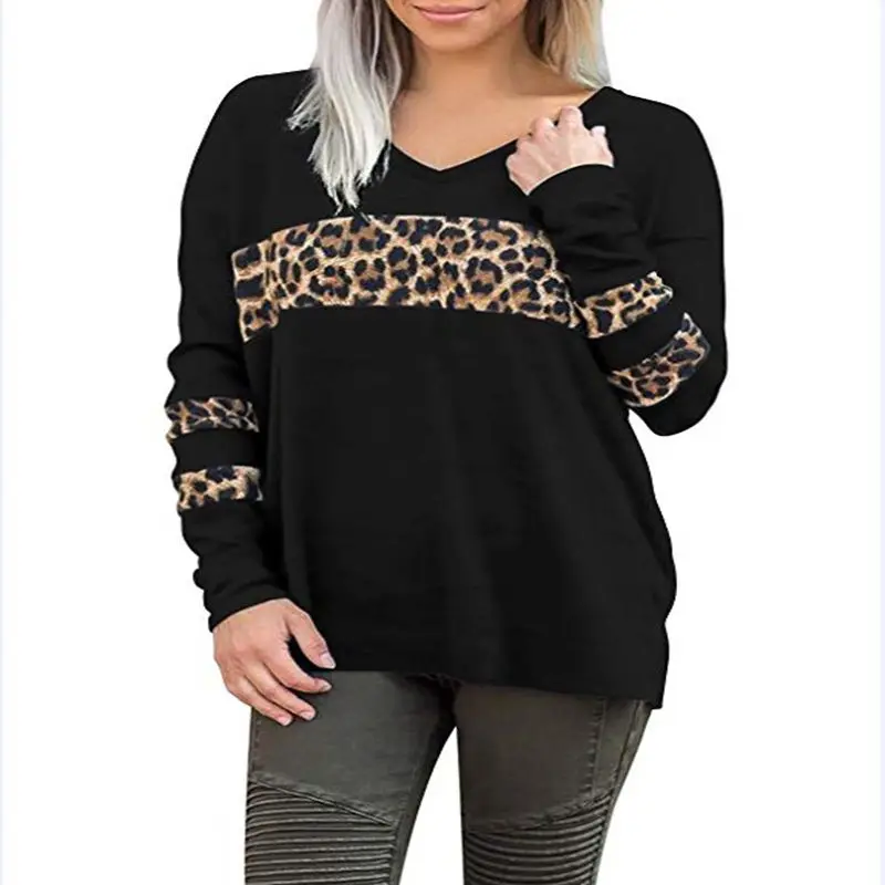 Velikosti T-shirt 3XL 4XL 5XL 6XL 7XL bankrot 130 CM leopard natisniti moda za ženske Proti-vrat šivanje priložnostne dolgo rokavi T-shirt