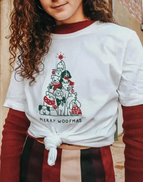 Vesel Woofmas Barvne T-Shirt Smešno Priložnostne Hipster Tumblr Vesel Božič Tee Visoko kakovostnega Bombaža Vesel Pes Vrhovi umetnosti darilo majice