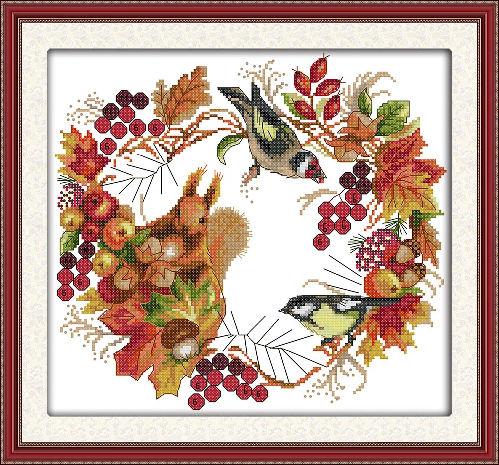Veselje venec Navzkrižno Šiv cartoon živali ptice jeseni sadje DMC barva 11ct 14ct 18ct Nastavite DIY Bombaž Kit Vezenje Needlework