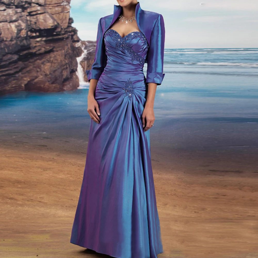 Vestido de Madrinha Mati Nevesta Obleke z Modro Jakno Beaded Dolge Večerne Posebne Priložnosti Botra Obleko