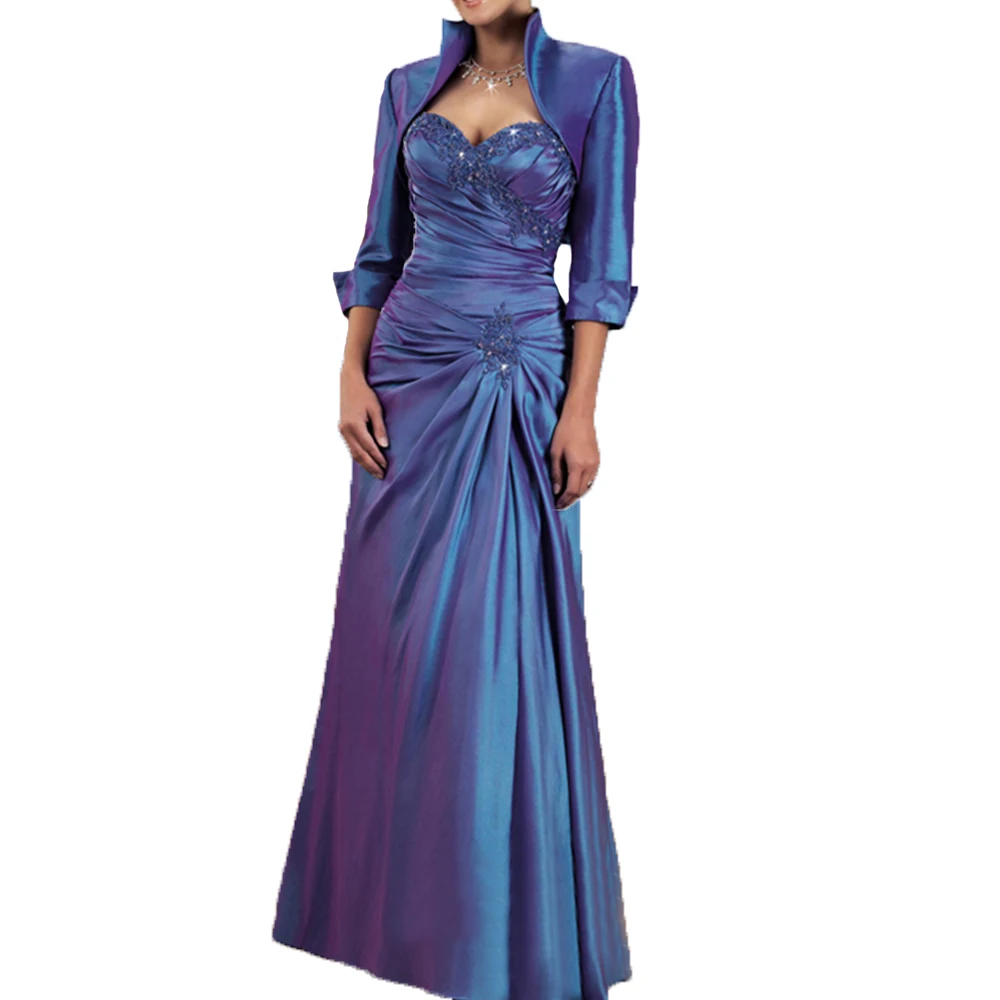 Vestido de Madrinha Mati Nevesta Obleke z Modro Jakno Beaded Dolge Večerne Posebne Priložnosti Botra Obleko