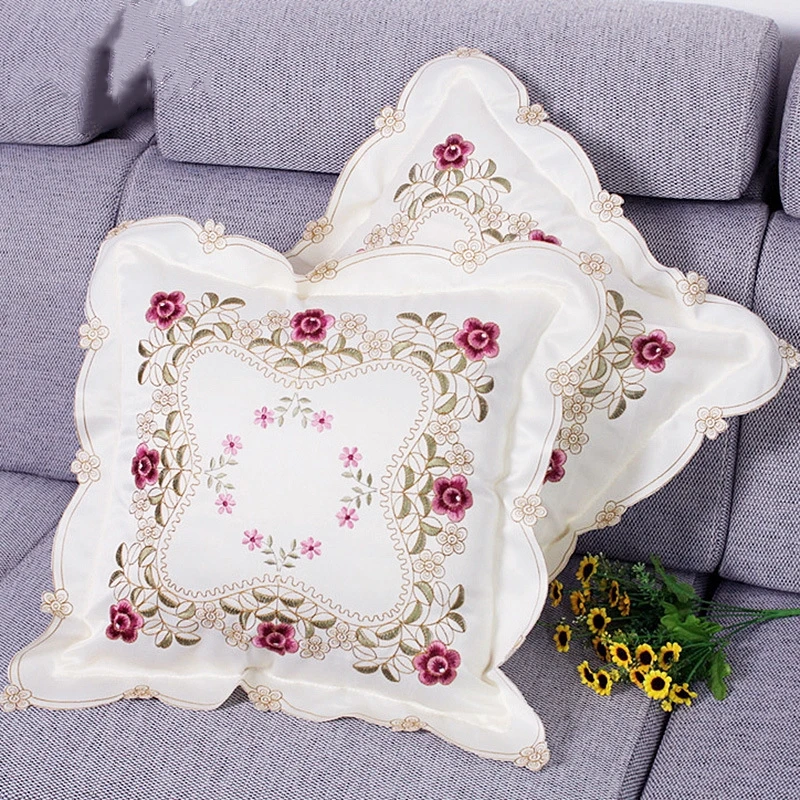 Vezene Dekorativni Pillowcases Cvetlični Zapnite Evropske Pastorala Slog Roza Bela Vrgel Blazino Zajema Doma Dekor