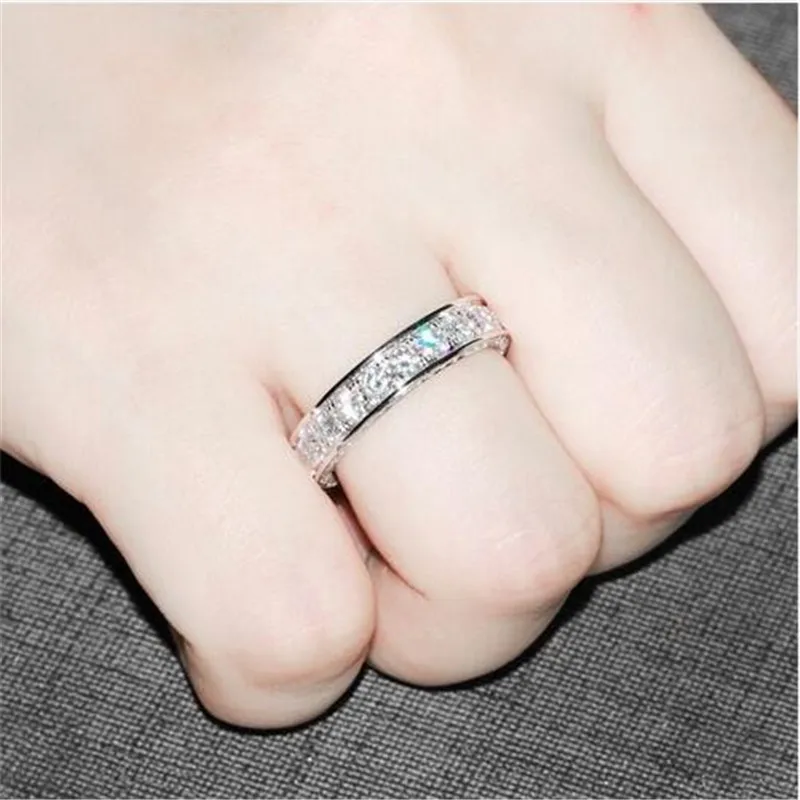 Večnost Band Obljuba prstan 925 Sterling silver 3 Vrstic Diamant Udejstvovanje Poročni Prstani za ženske, Moške Izjavo Nakit Darilo